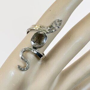 Snake Ring, Sterling Silver, Smoky Quartz, Faceted Stone, Size 8, Brown Stone
